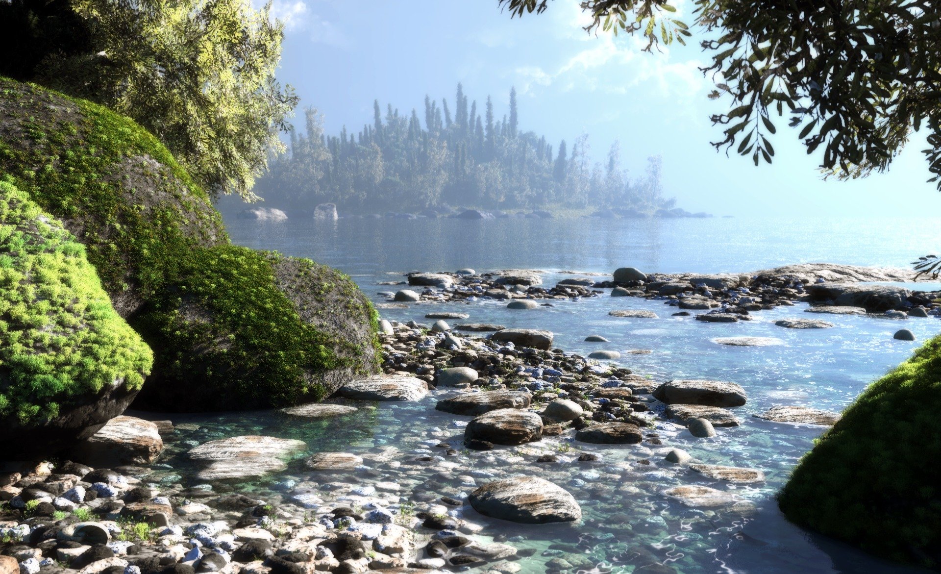 arte natura lago mare acqua rocce muschio alberi isola