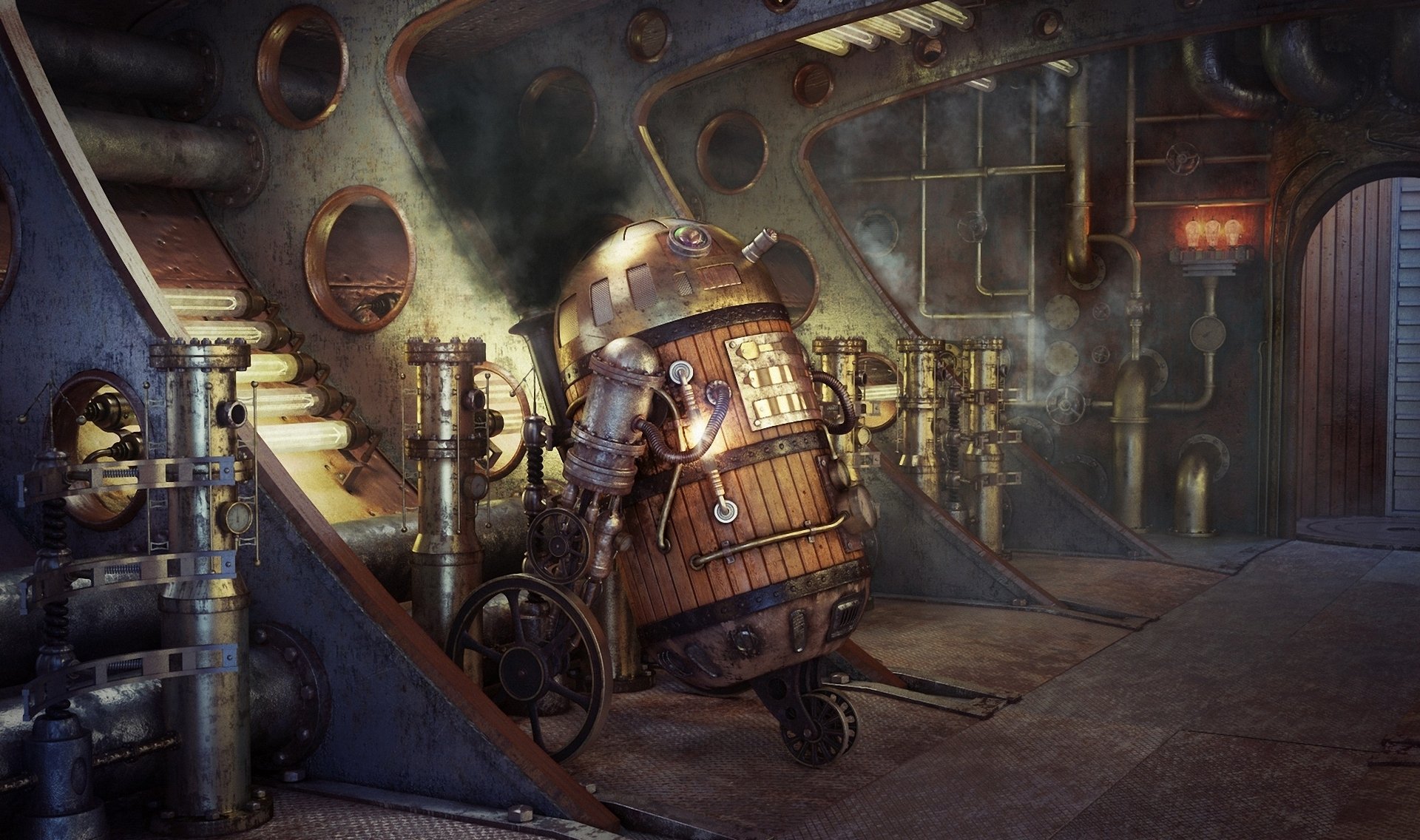 arte star wars steampunk robot r2d2 tubi di fumo