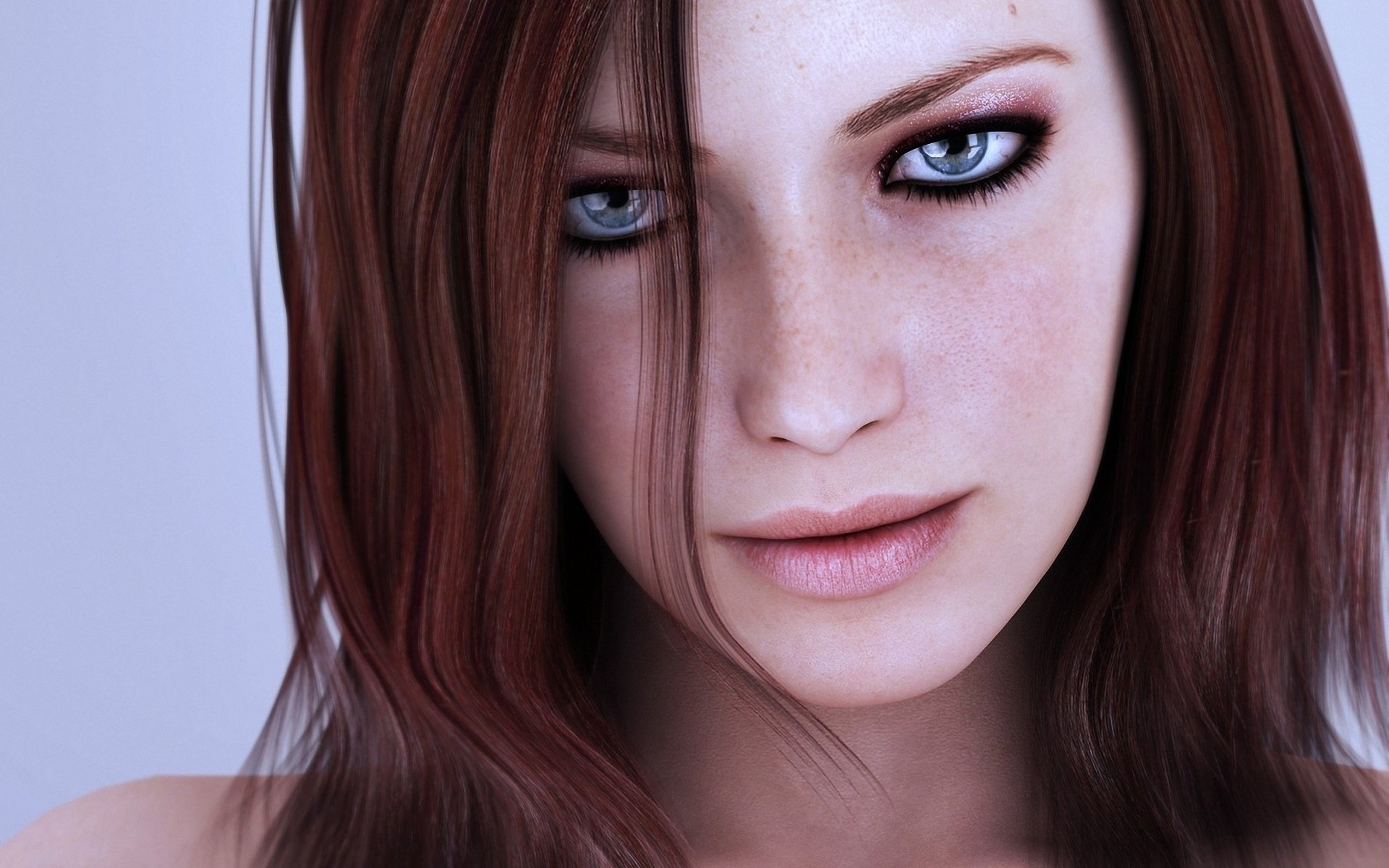 redhead blue eyes pink lips face sexy girl black eyes lined beautiful woman