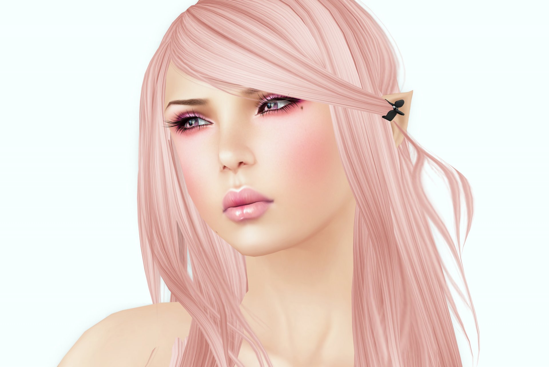 render girl white background pink hair