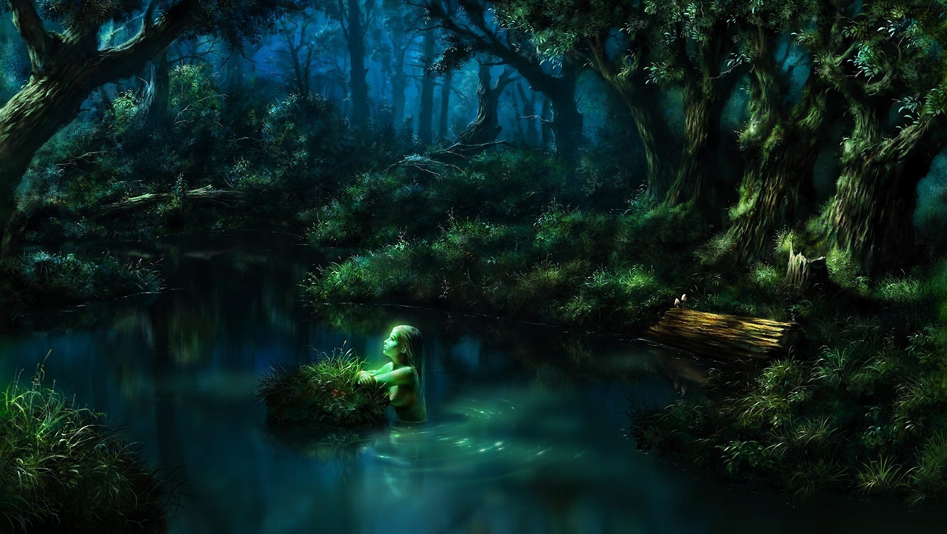 art fille étang eau lac forêt nymphe bosse journal fantasy