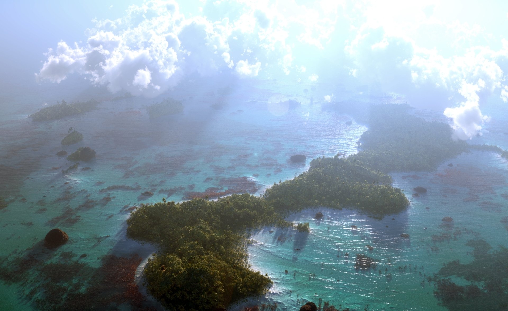 art klontak nature reef sea ocean islands sun top view cloud