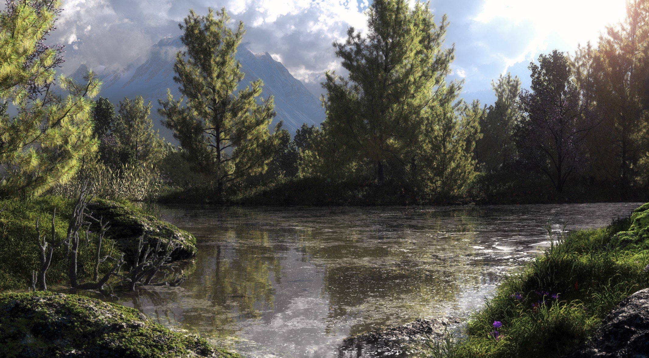 kunst klontak natur sumpf see wald bäume berge teich