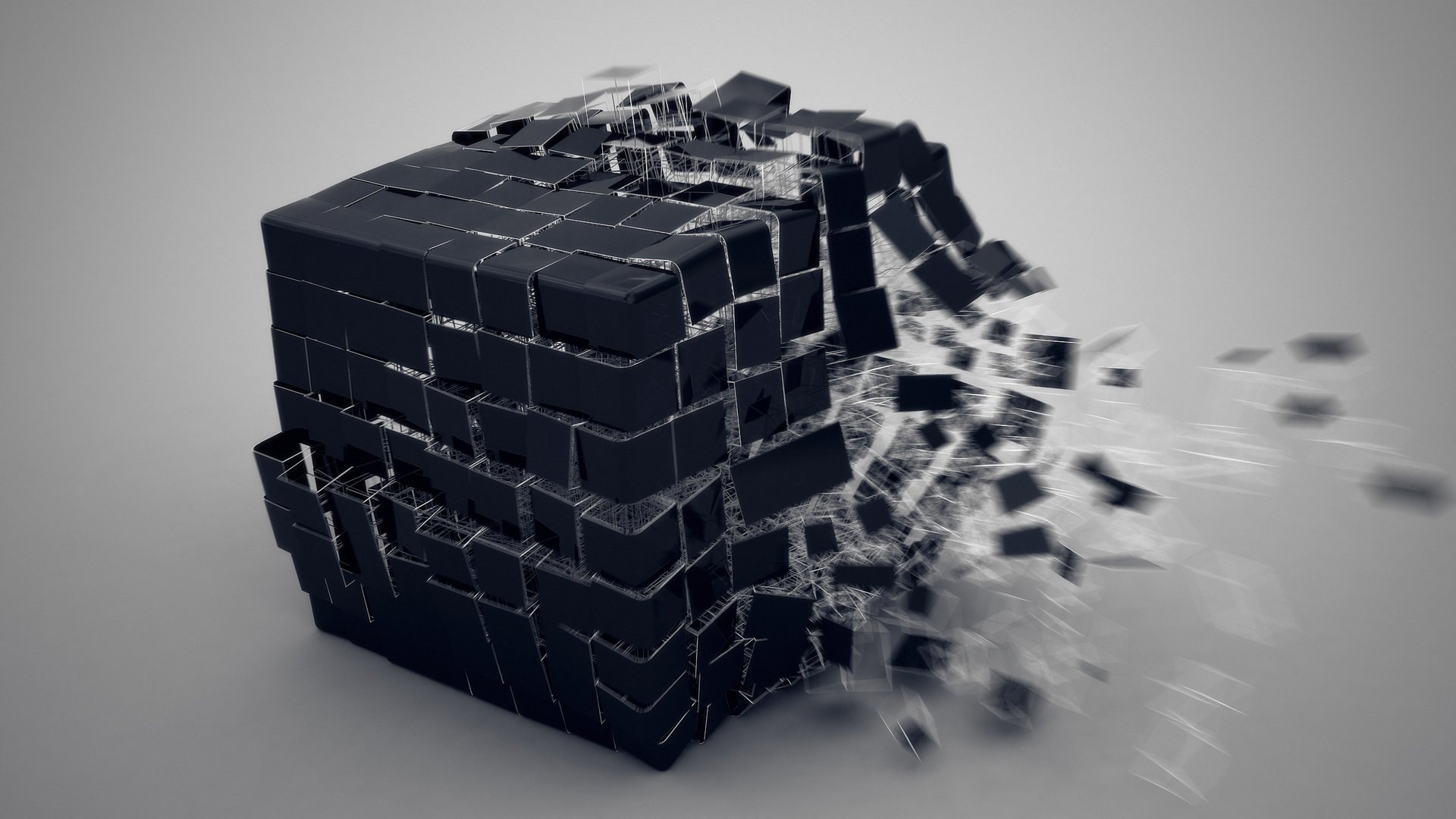 un cube une explosion des éclats de