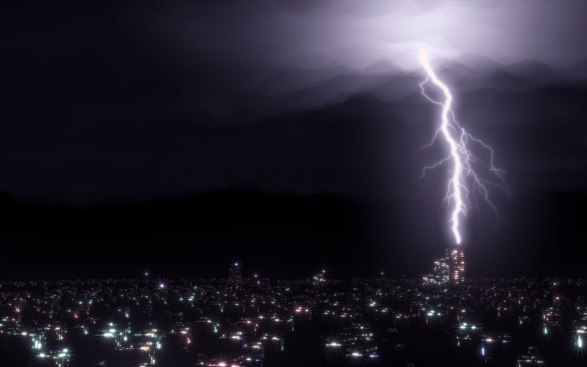 light night dark city clouds blender render lightning thunderstorm lights sky house