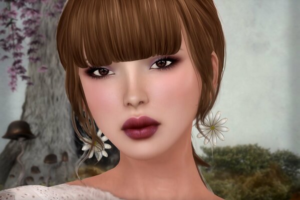 Girl with daisy earrings and bangs