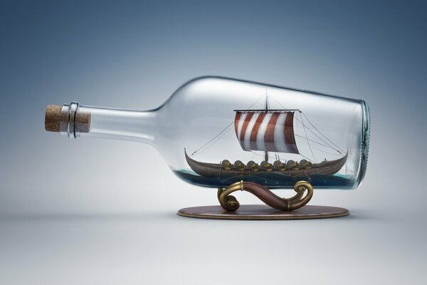 Le dessin d un navire se trouvant dans la bouteille