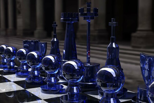 Blue Glass Chess Set