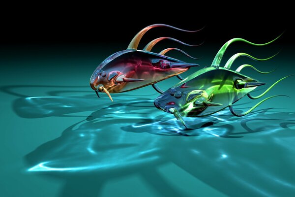 Two glass fish and shadows