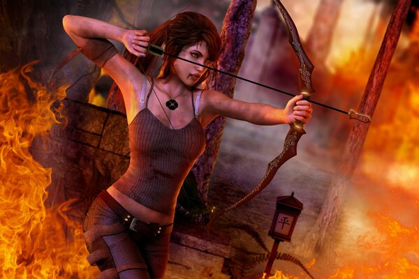 3d девушка в огне со стрелами и луком
