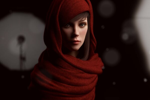 Arte facial chica en capucha roja