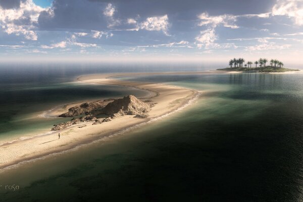 An island is visible in the distance