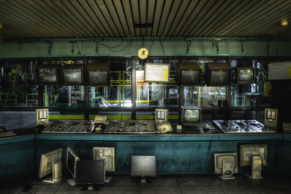 Antique machinery in an abandoned factory