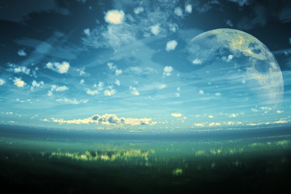 The landscape of the planet in the reflection of the lake