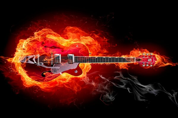 Guitare rouge dans le feu