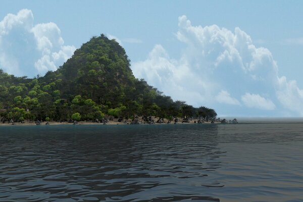 An island with a small mountain by the sea
