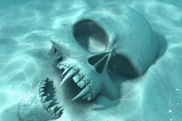 The skull is on the bottom in the water