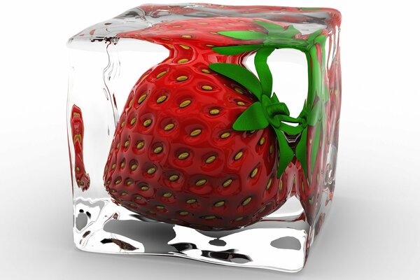 Fragole in un cubo di ghiaccio