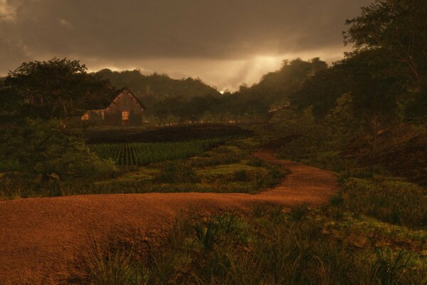 The road home under a cloudy sky