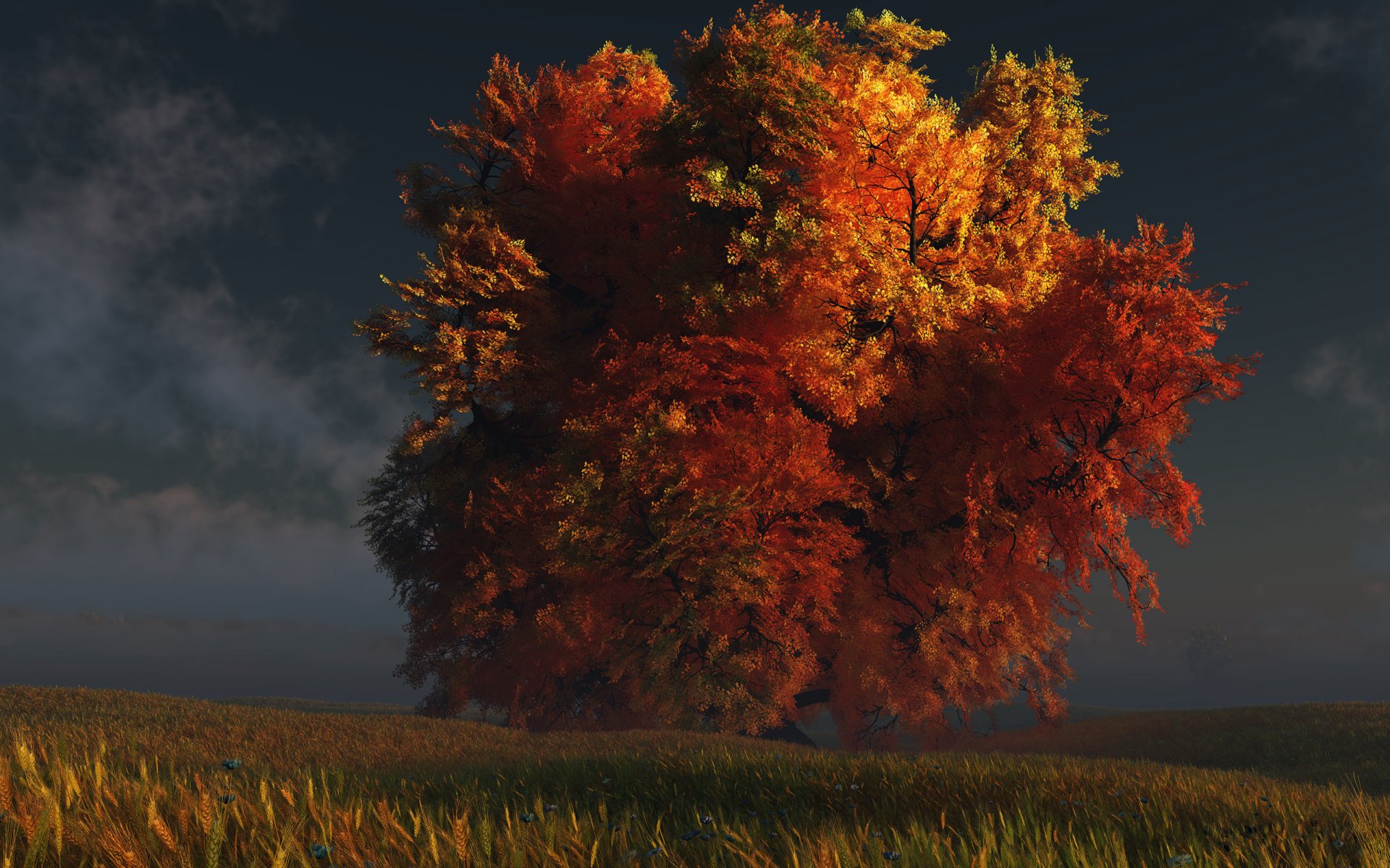 rot und gold digital baum herbst gras