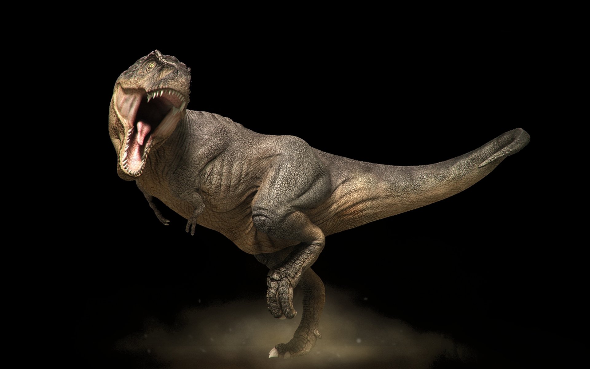 tyrannosaurus rex stojak ciemny usta