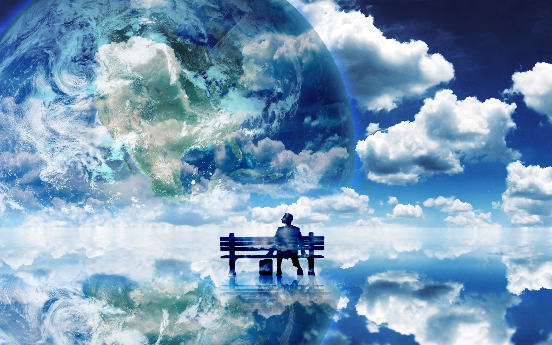 heaven clouds soul shadow time sun hope stop baggage planet bench north america sea