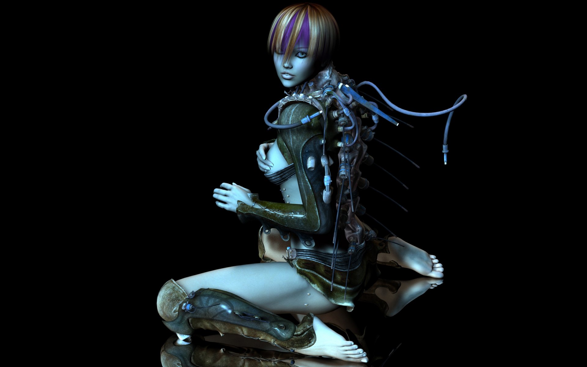 3d art girl cyborg of the tube