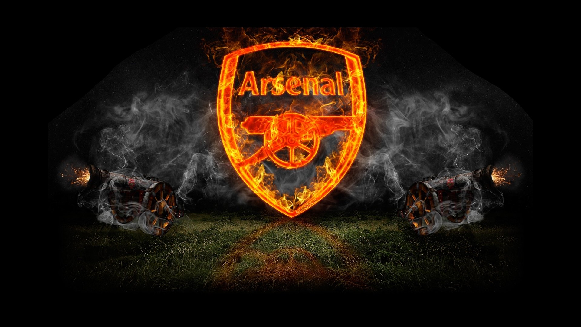 arsenal fußballverein gunners emblem logo kunst kunst feuer kanonen rauch