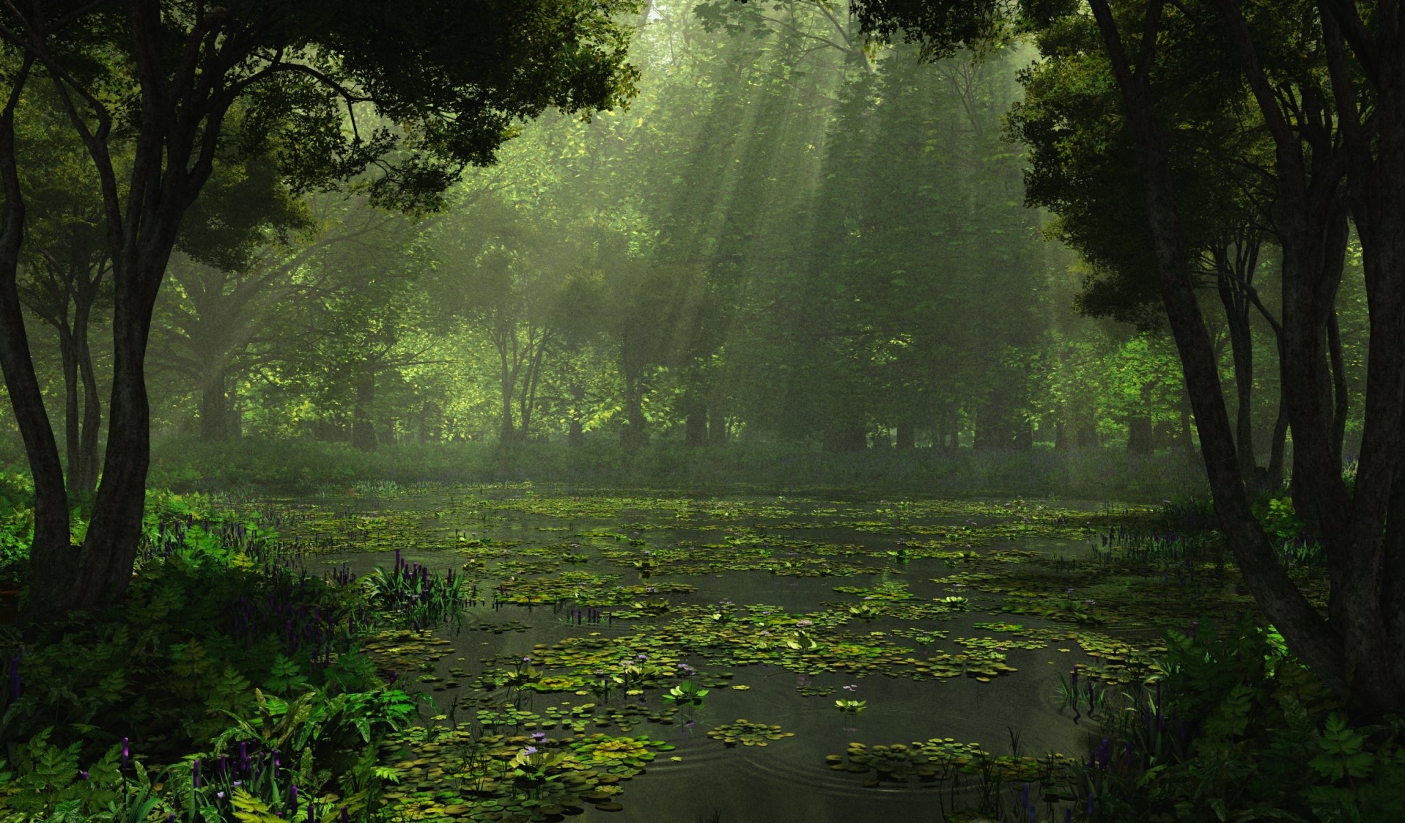 rendering natur wald see bäume