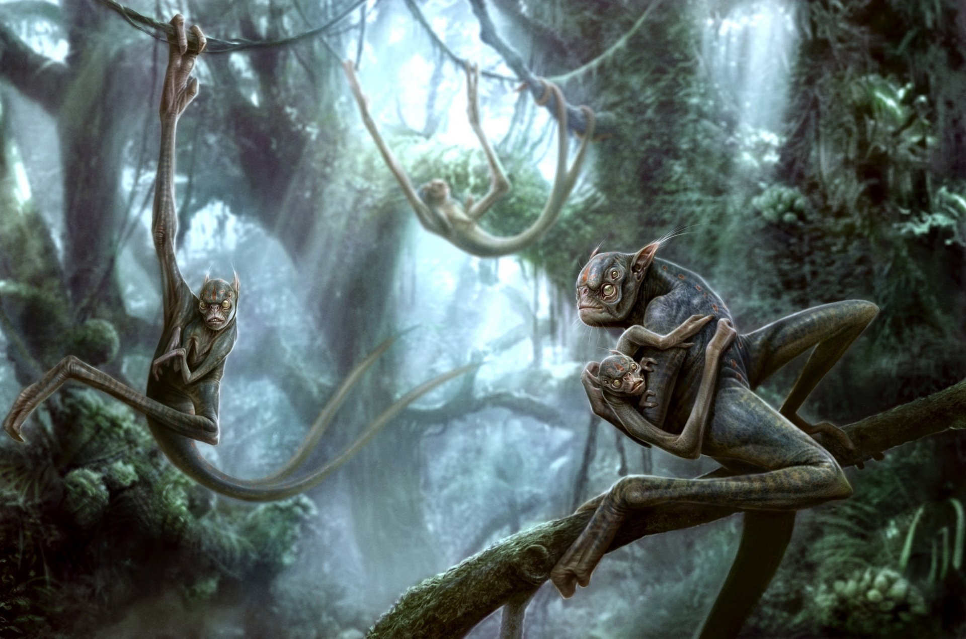 arte kenbarthelmey fantascienza creature alberi foresta giungla rampicanti