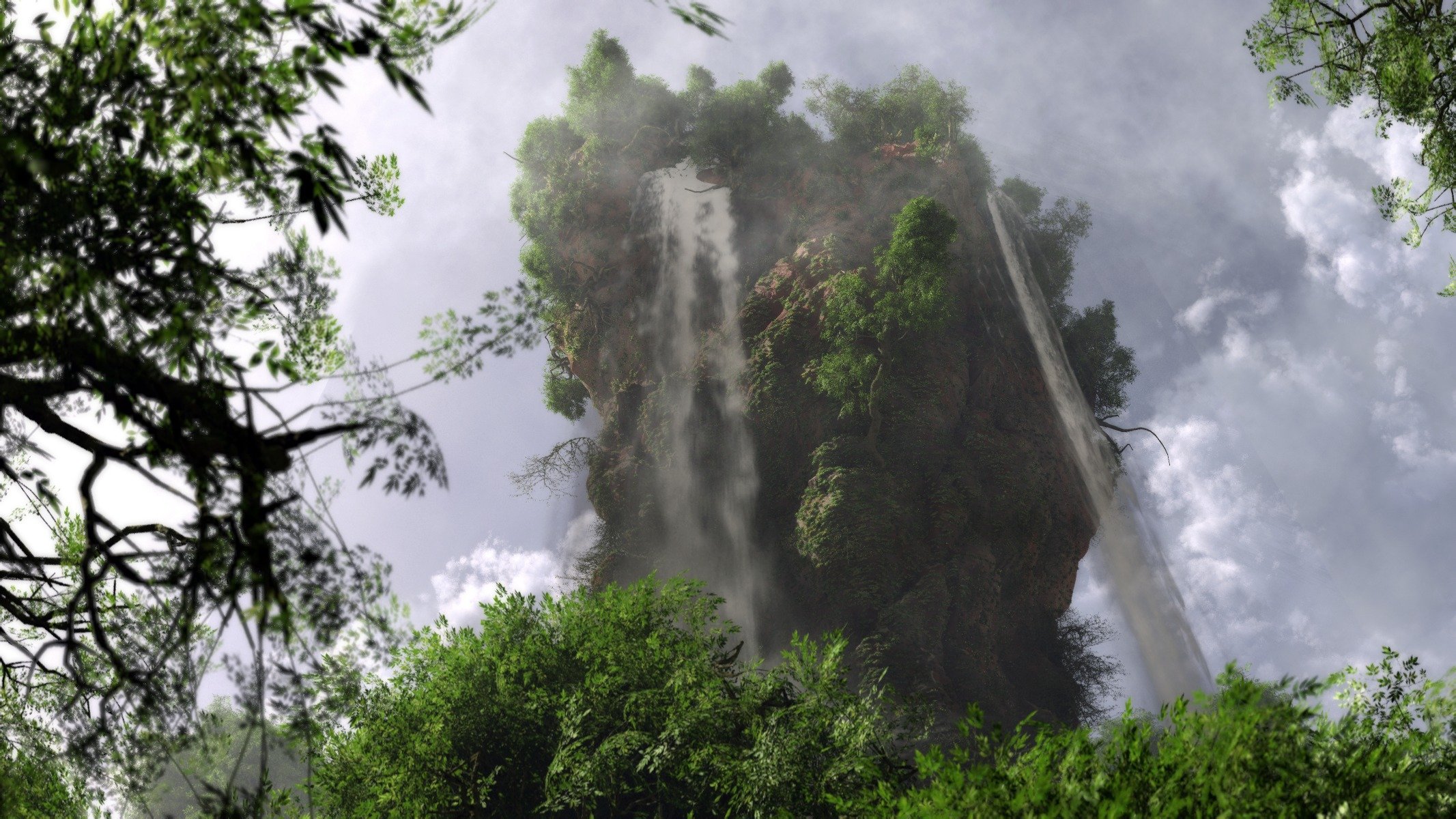 arte klontak paesaggio natura alberi roccia montagna cascata fogliame