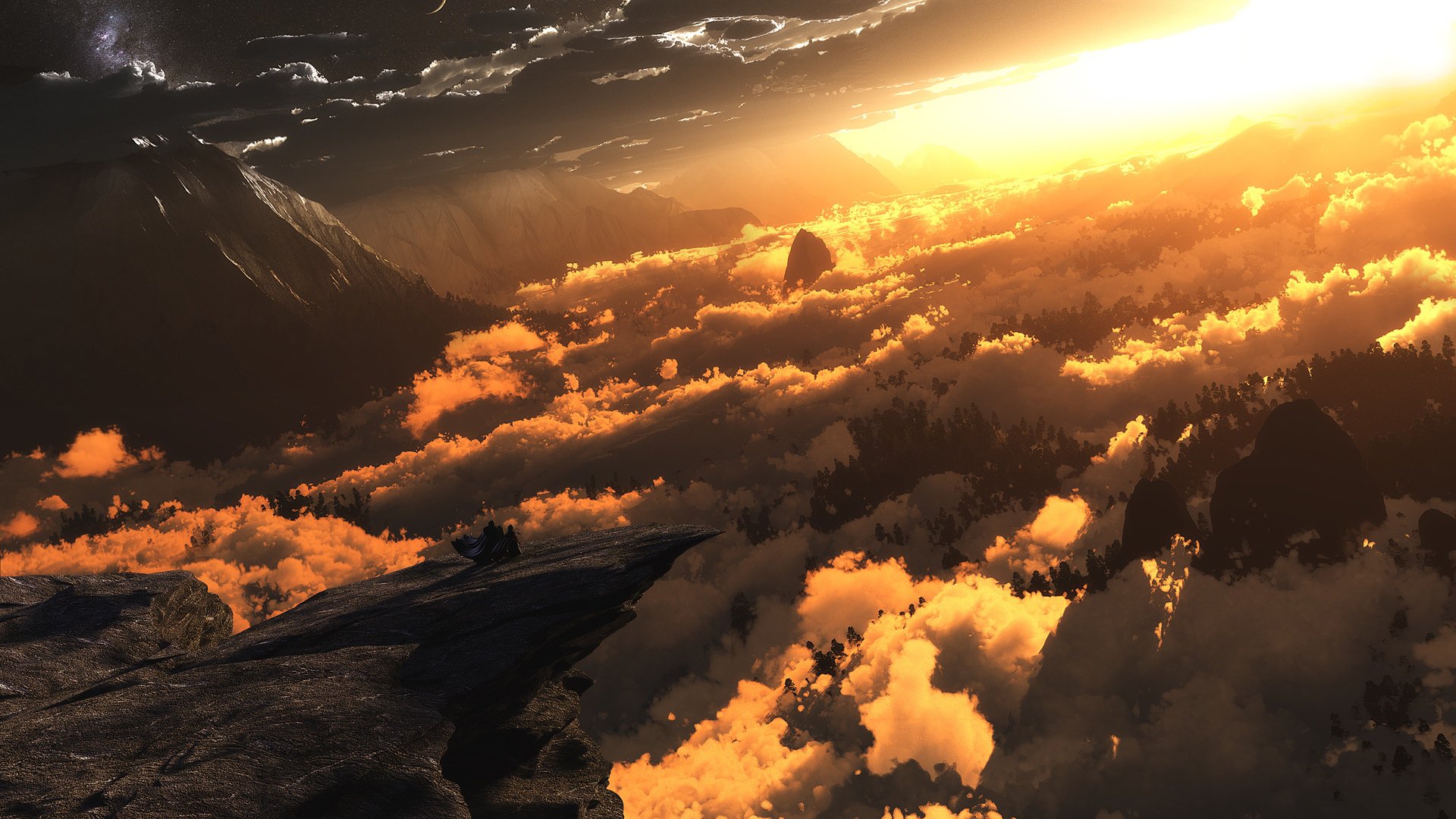 heliocentric digital mountain clouds light