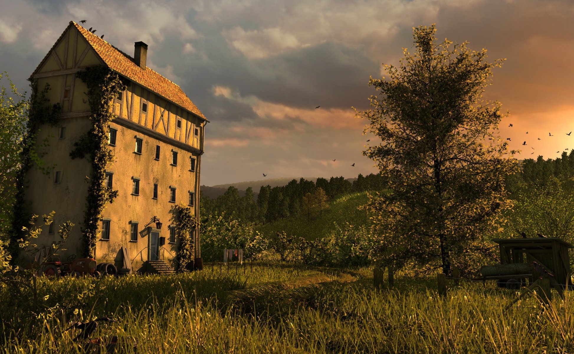 solitaire à la maison ciel coucher de soleil