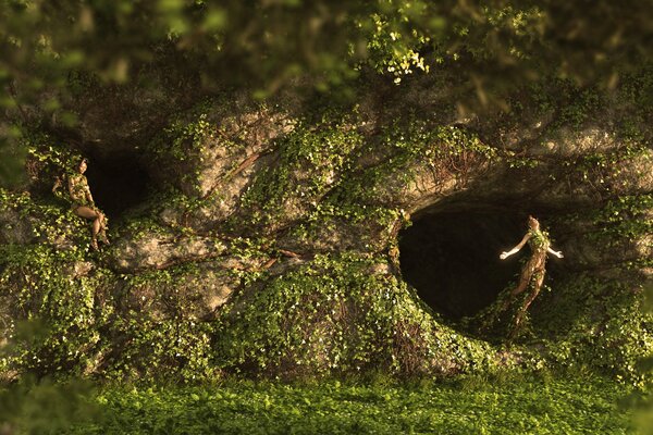 La fée dans la forêt, une grotte