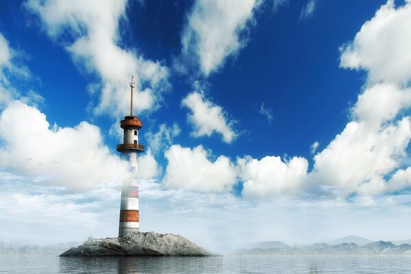 Faro en una isla en las nubes