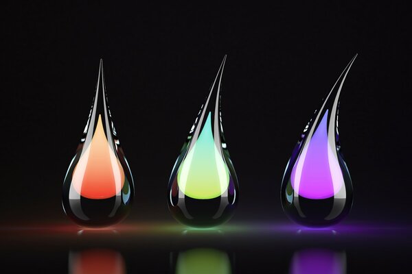 Reflection of the colors of three drops