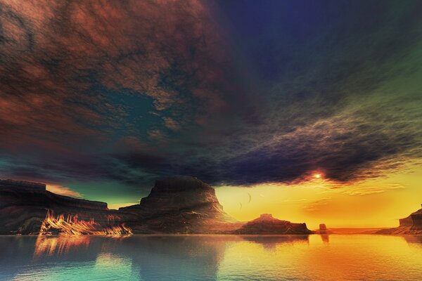 Cielo colorato sopra le rocce