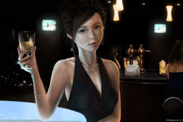 Picture of a beautiful art girl in a bar