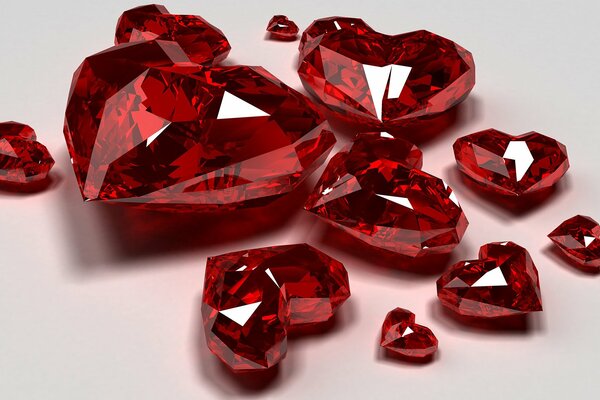 Corazones de diamantes rojos