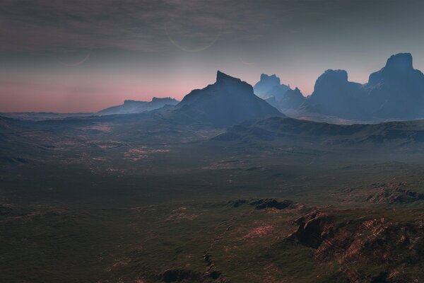 Paysage de montagne au coucher du soleil