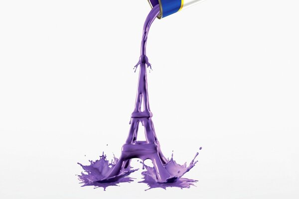 Creative drawing of the Eiffel Tower with splashes of paint