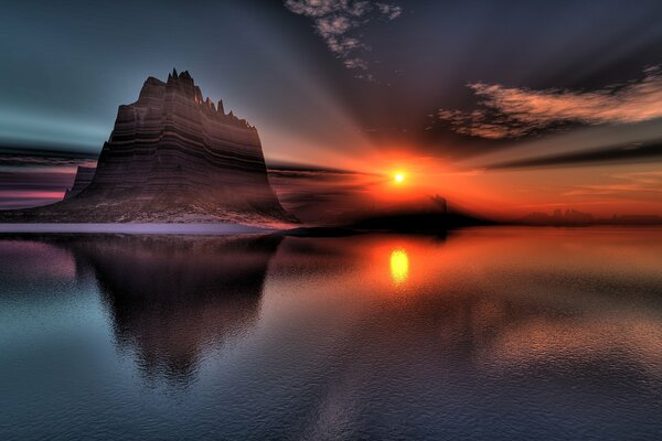 Misterioso castillo de roca al atardecer