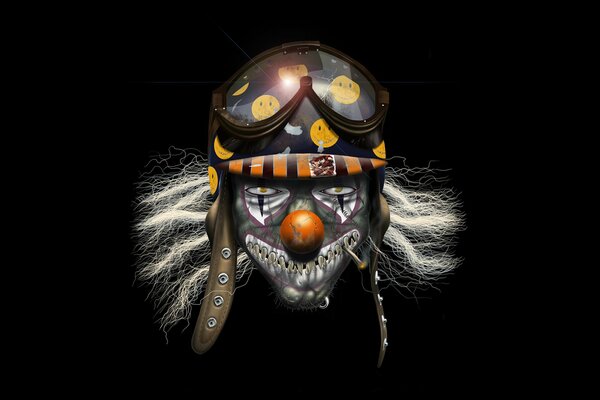 Mostro clown con casco e occhiali