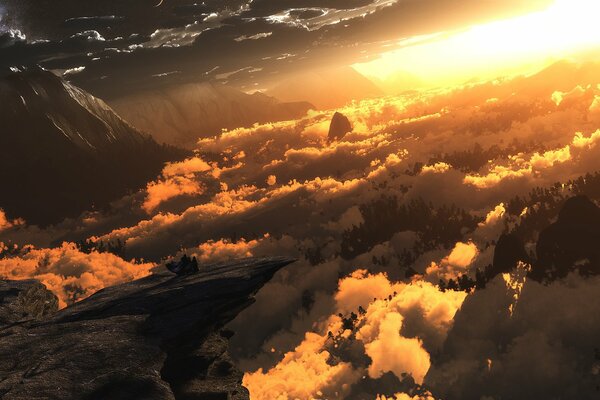 Digital, Berge, Wolken, Licht und Luft