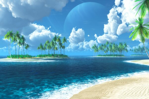 Isla tropical con palmeras en el mar