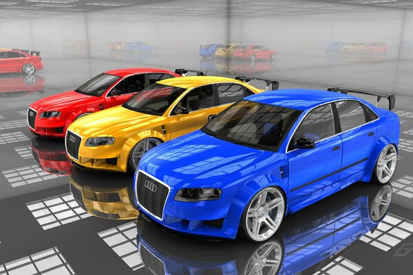 Audi in three color variations