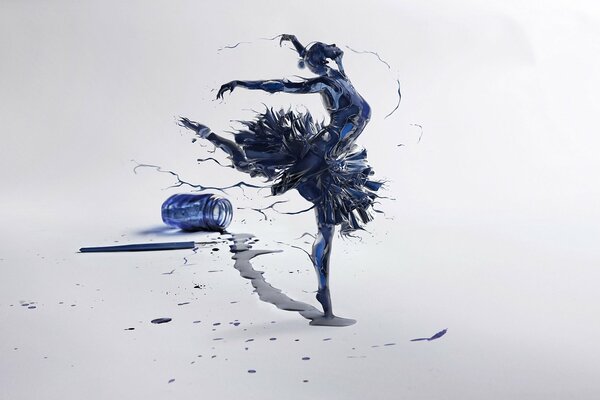 Dibujo de bailarina en tinta azul