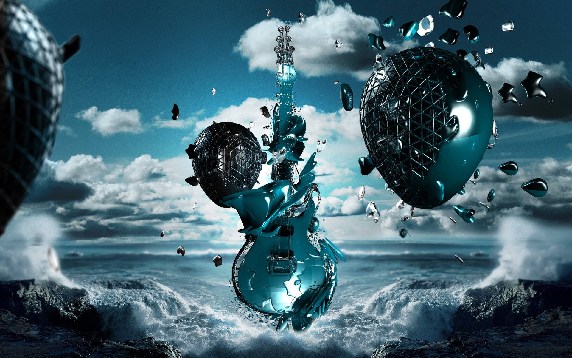 mer vagues guitare musique rock