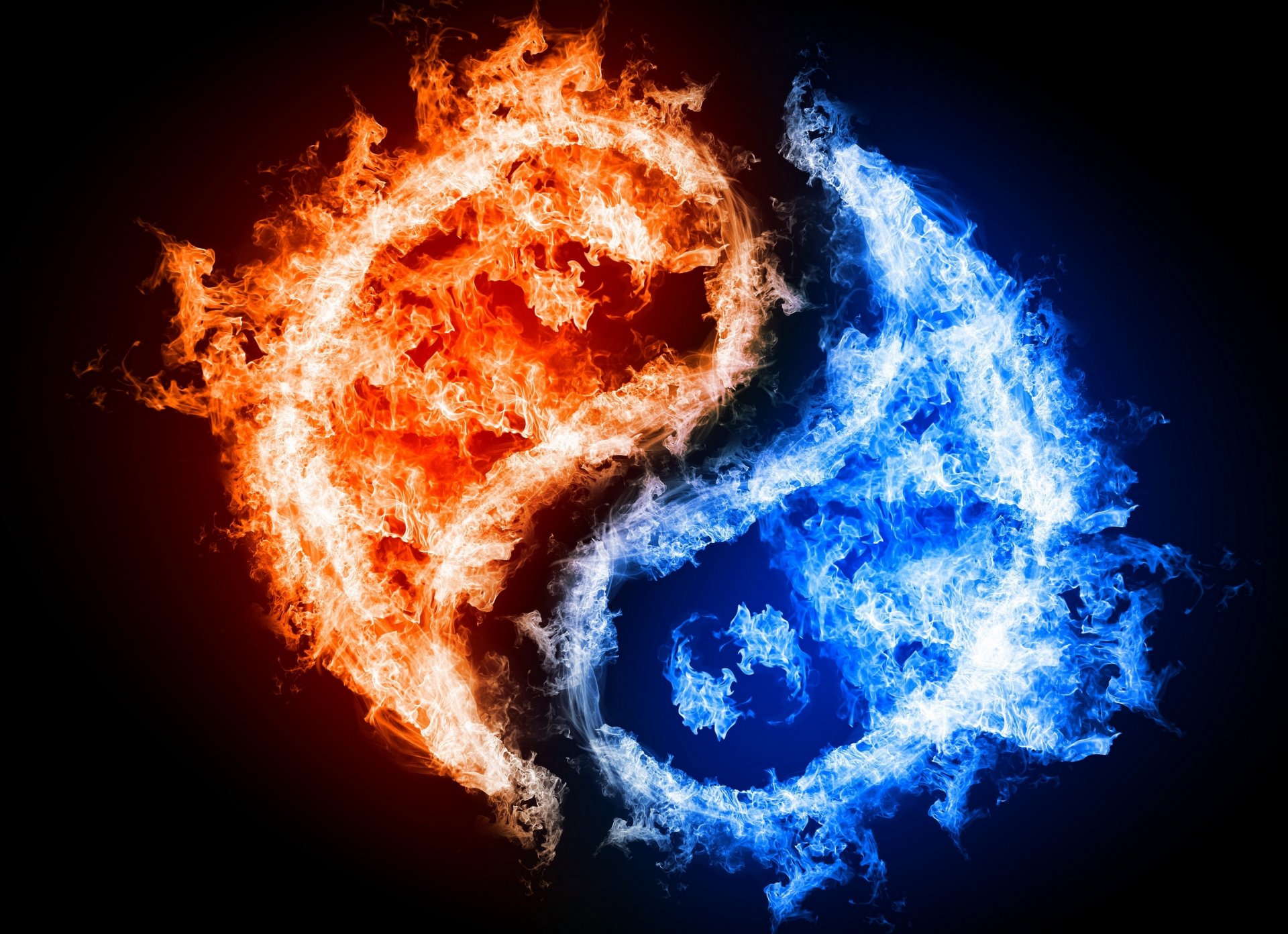 yin und yang symbole orientalisch philosophie feuer wasser