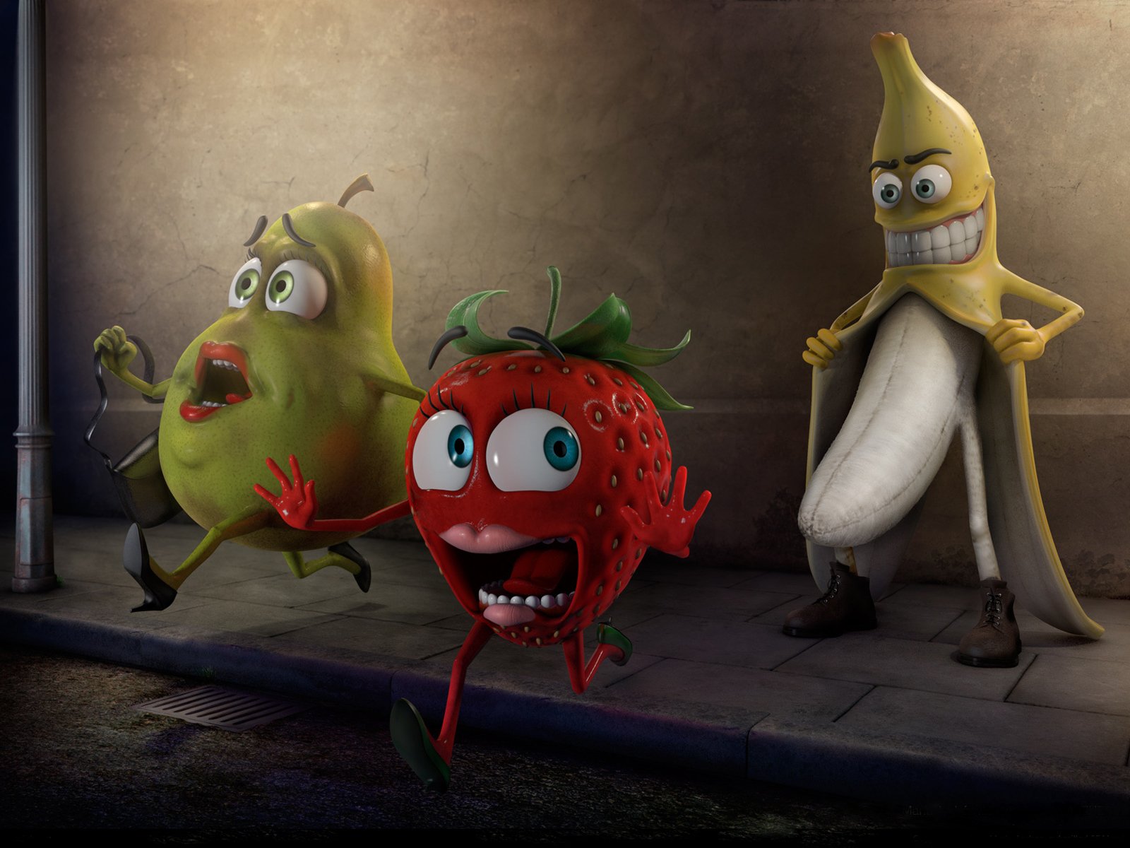 banana fruits pear strawberry pervert fear panic